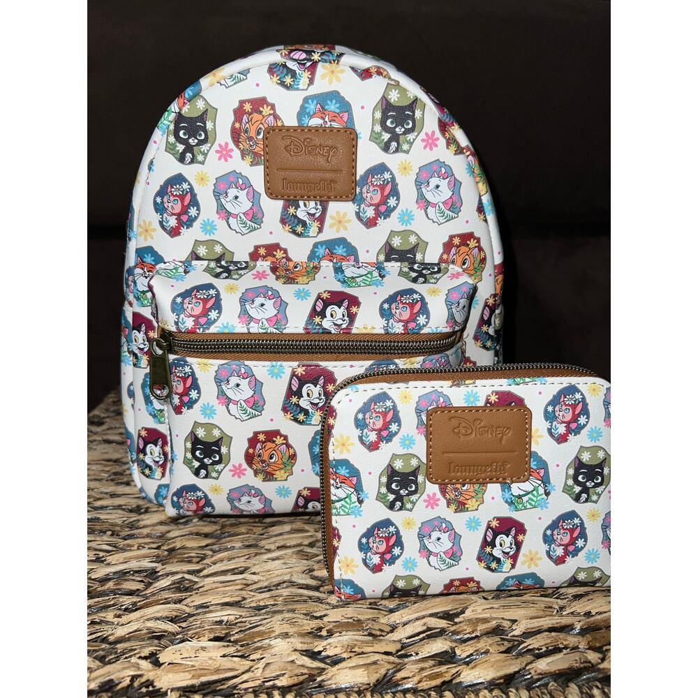 Loungefly Disney Cats Flower Portrait Mini Backpack Wallet Set